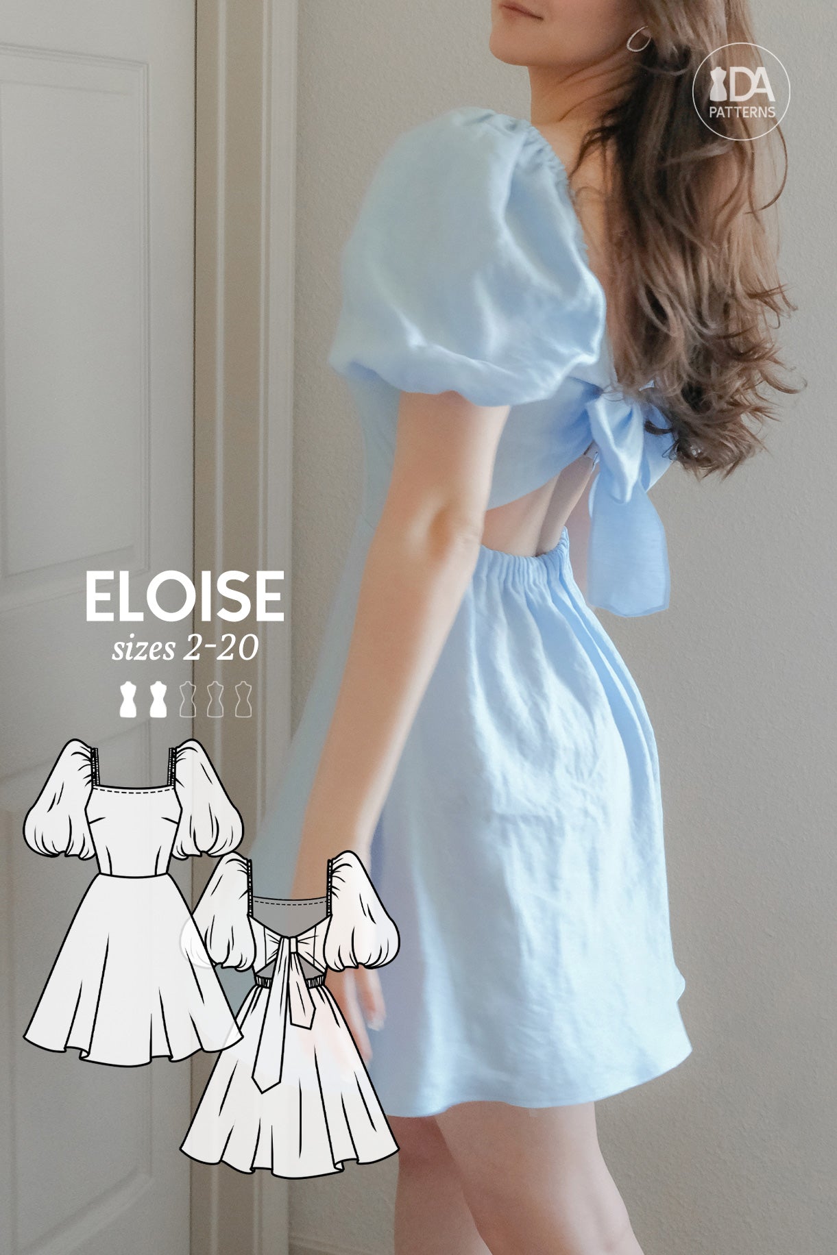 Eloise Puff-Sleeved Tie-Back Dress Sewing Pattern by Dressmaking Amóre