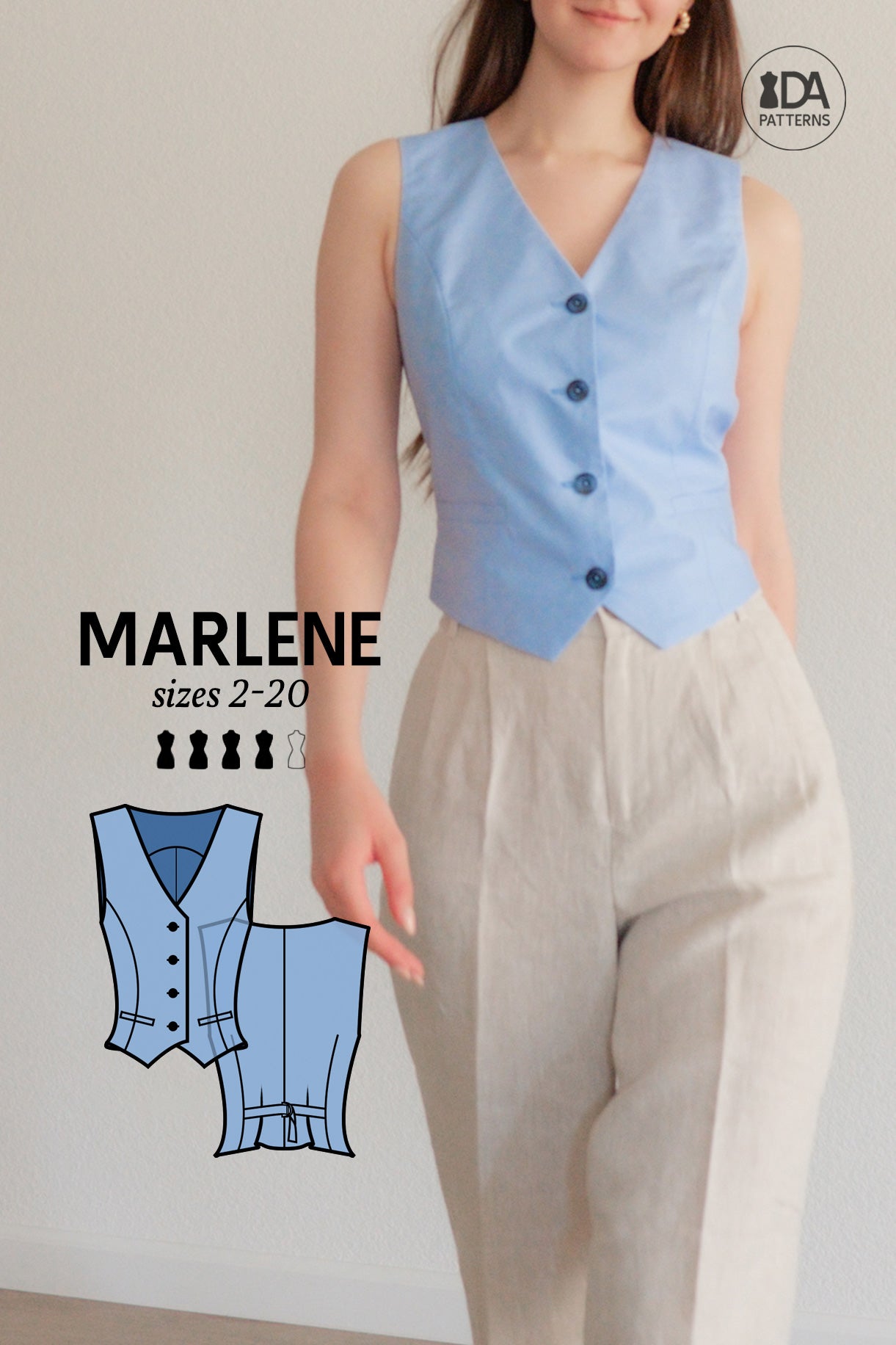 Marlene V-Neck Vest Sewing Pattern by Dressmaking Amóre