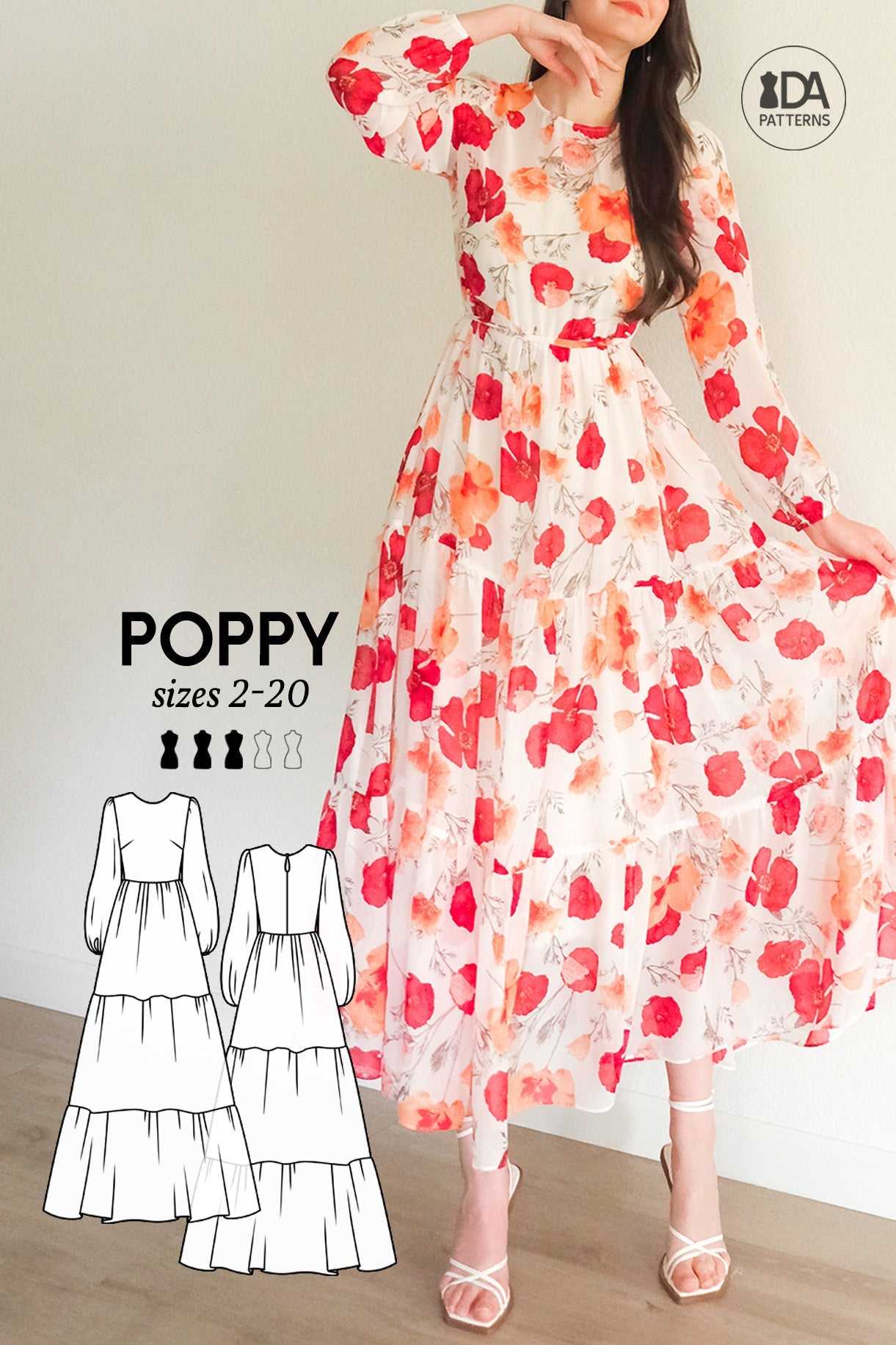 Poppy Balloon-Sleeved Maxi Dress Sewing Pattern by Dressmaking Amre Poppy Balloon-Sleeved Maxi Dress Sewing Pattern by Dressmaking Amre
