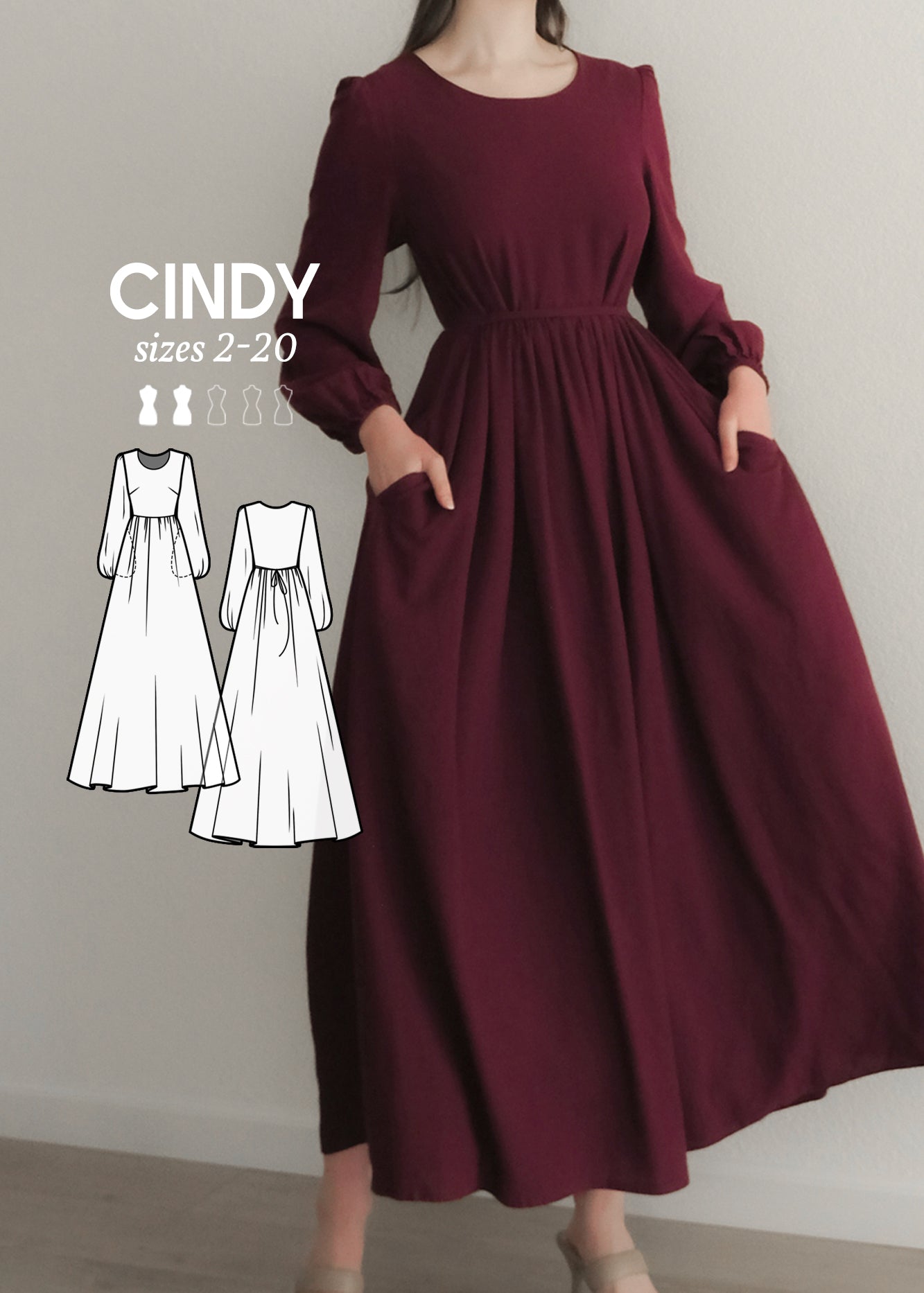 long sleeve maxi dress sewing pattern Cindy Dress Sewing Pattern by Dressmaking Amóre