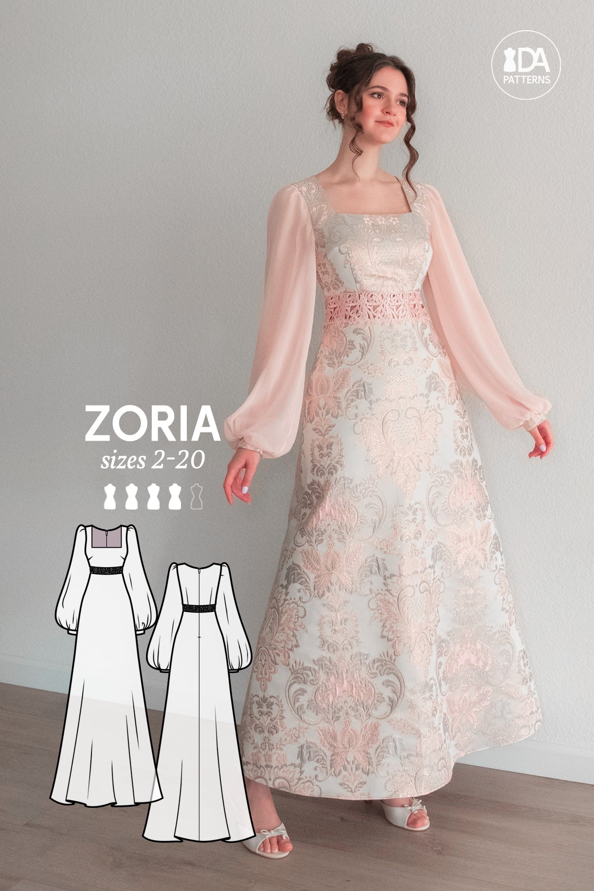 Zoria Square-Neck Evening Dress Sewing Pattern by Dressmaking Amóre