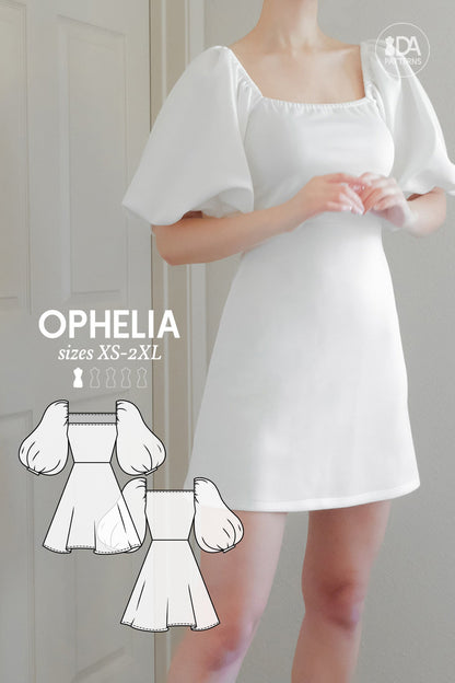 long sleeve dress pattern Ophelia Puff-Sleeved Dress Sewing Pattern by Dressmaking Amóre