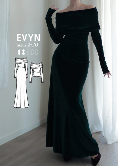 Evyn Off-Shoulder Draped Top/Dress Sewing Pattern by Dressmaking Amóre Evyn Off-Shoulder Draped Top/Dress Sewing Pattern by Dressmaking Amóre