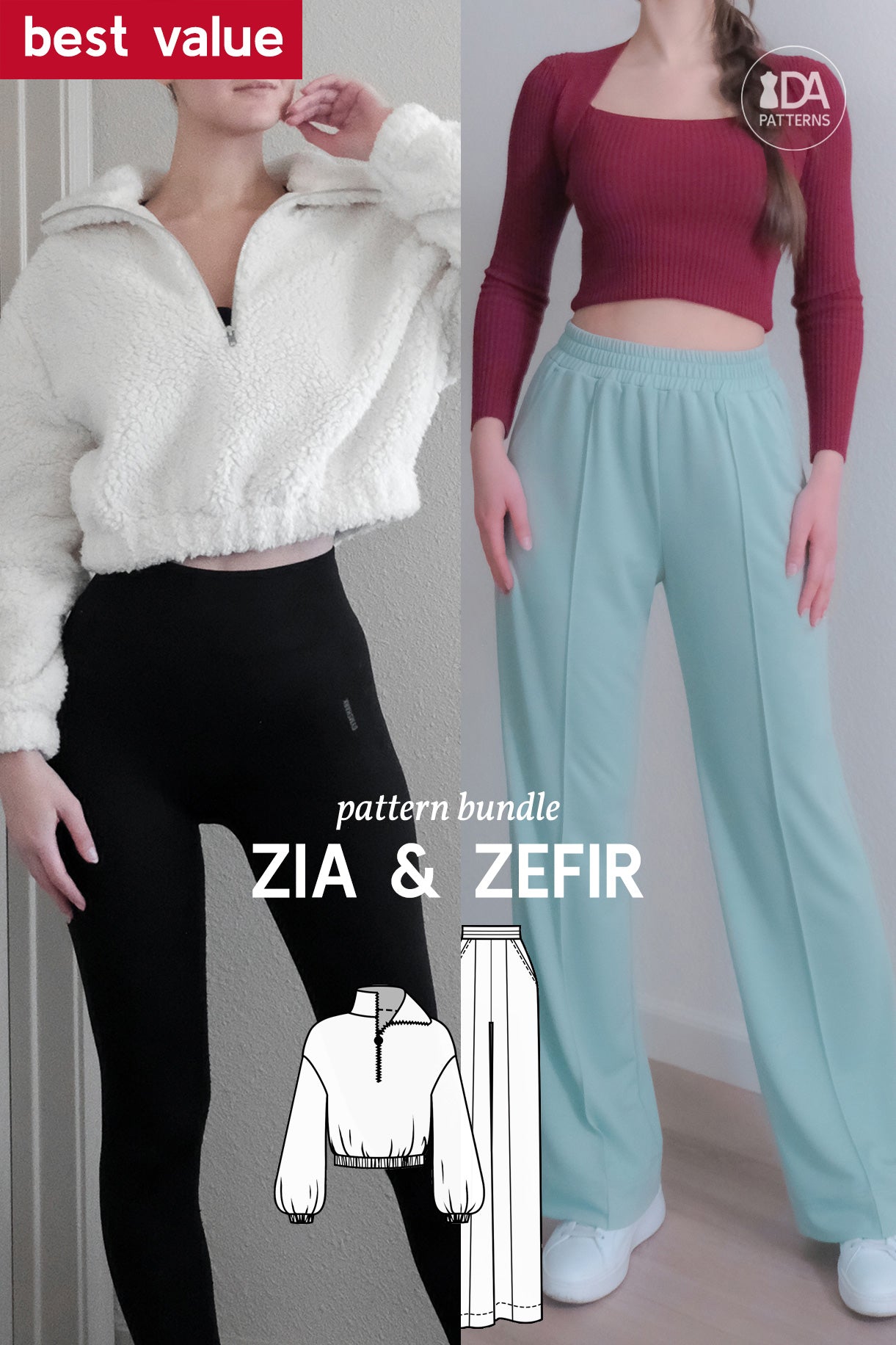 Azrael Sewing Pattern Zia Half-Zip Sweater & Straight-leg Pants Sewing Pattern Bundle by ...